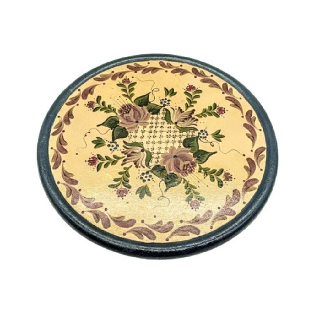 Vintage Hand-Painted Floral Wood Lazy Susan